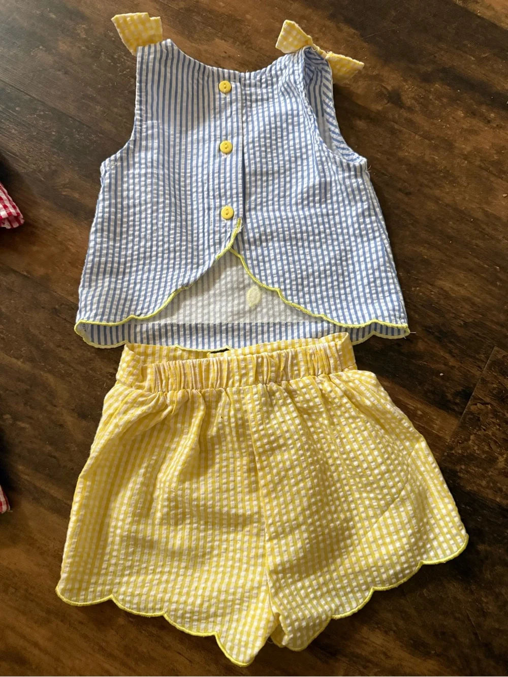 Rare Editions 12 month Summer Seersucker Outfit Set - Red, Blue, Yellow